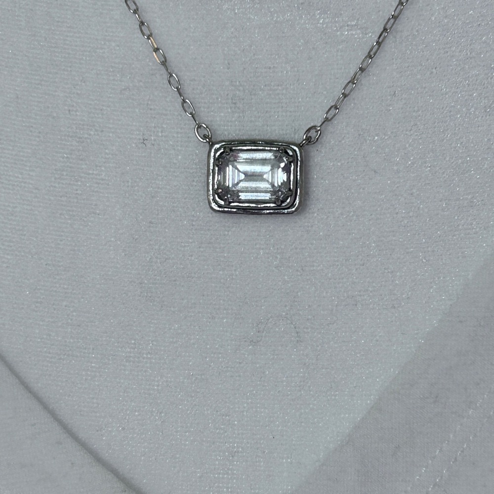 Silpada New Sterling Silver Emerald-Cut Crystal Pendant Necklace - clear